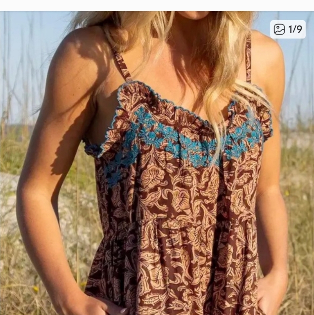 Natural Life Brown Jumpsuit with Blue Embroidery Size S. Adorable! 🥰 - Picture 2 of 12